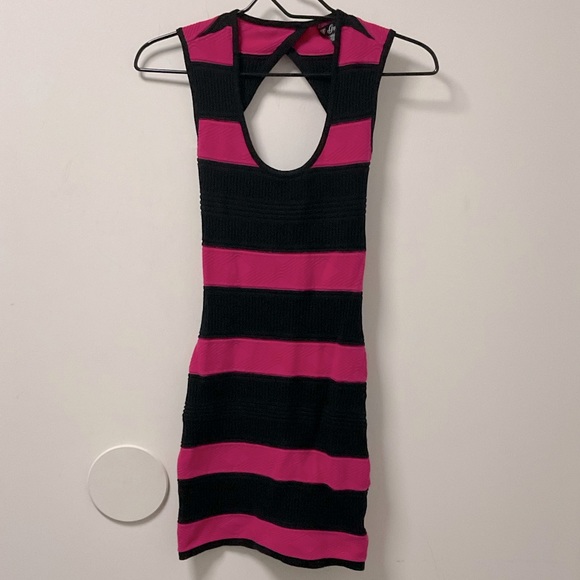 open lace back dress Black and Neon Pink Striped Dress | Cute Short Dress